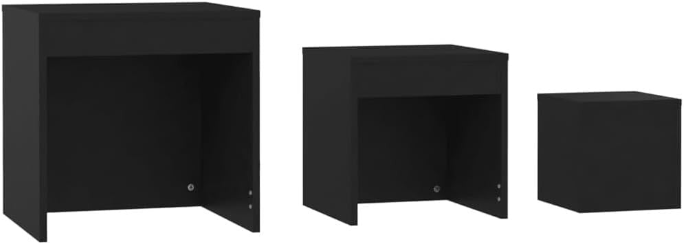 Modern Black Nesting Coffee Table Set of 3 Space Saving Side End Nightstand - Kwikley