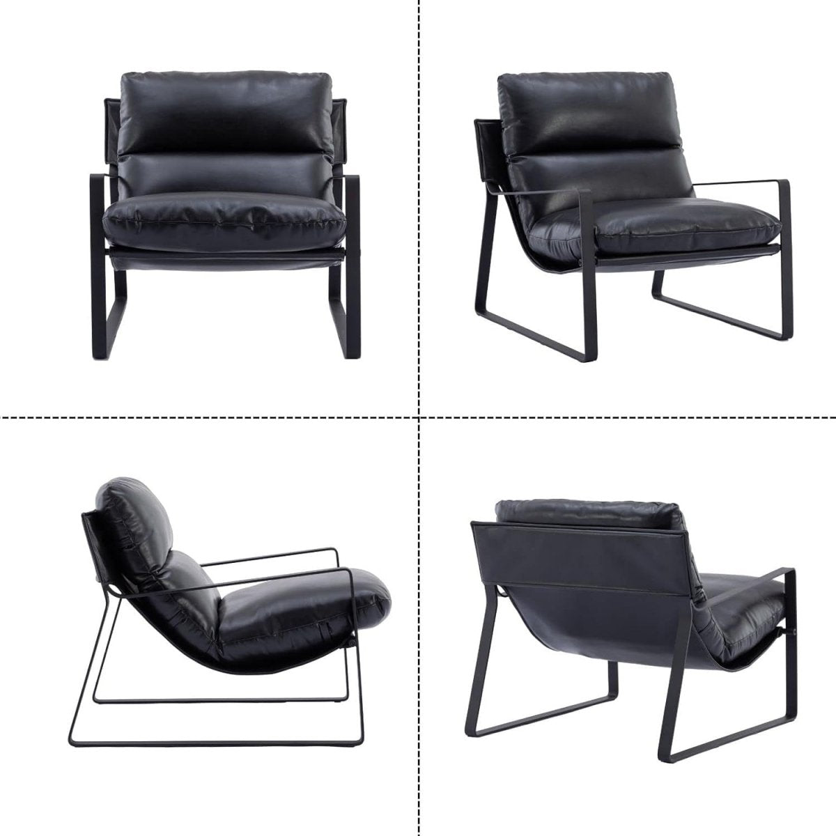 Modern Black PU Leather Accent Chair Tufted Lounge Armchair Metal Frame - Kwikley