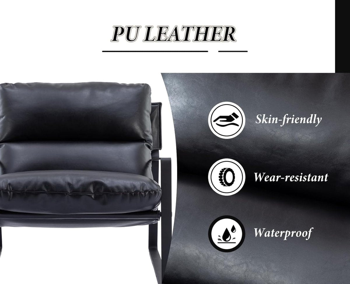 Modern Black PU Leather Accent Chair Tufted Lounge Armchair Metal Frame - Kwikley