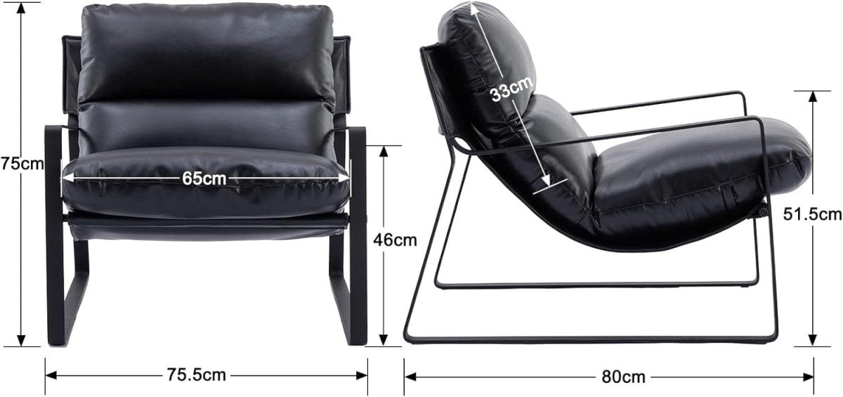 Modern Black PU Leather Accent Chair Tufted Lounge Armchair Metal Frame - Kwikley