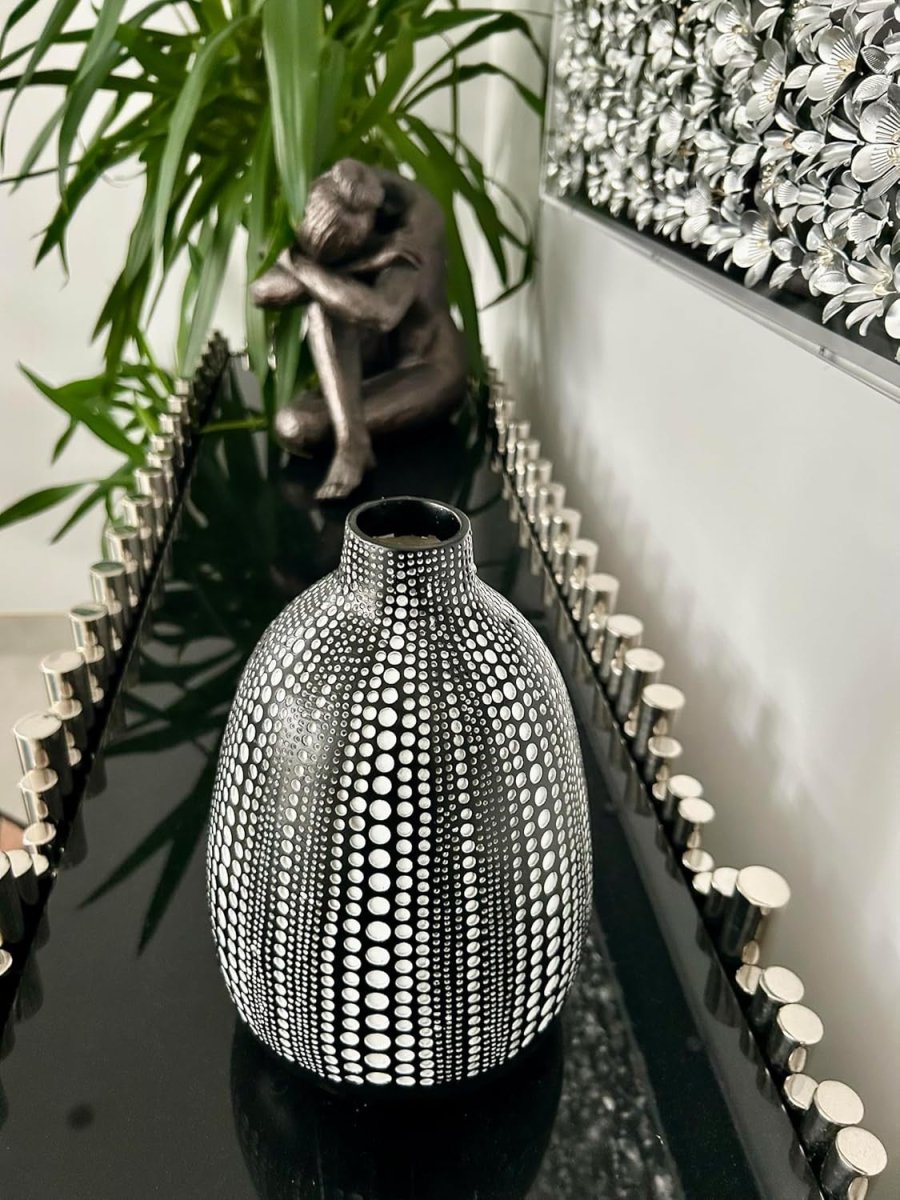 Modern Black Textured Dot Vase Sculptural Home Decor for Living Room - Kwikley