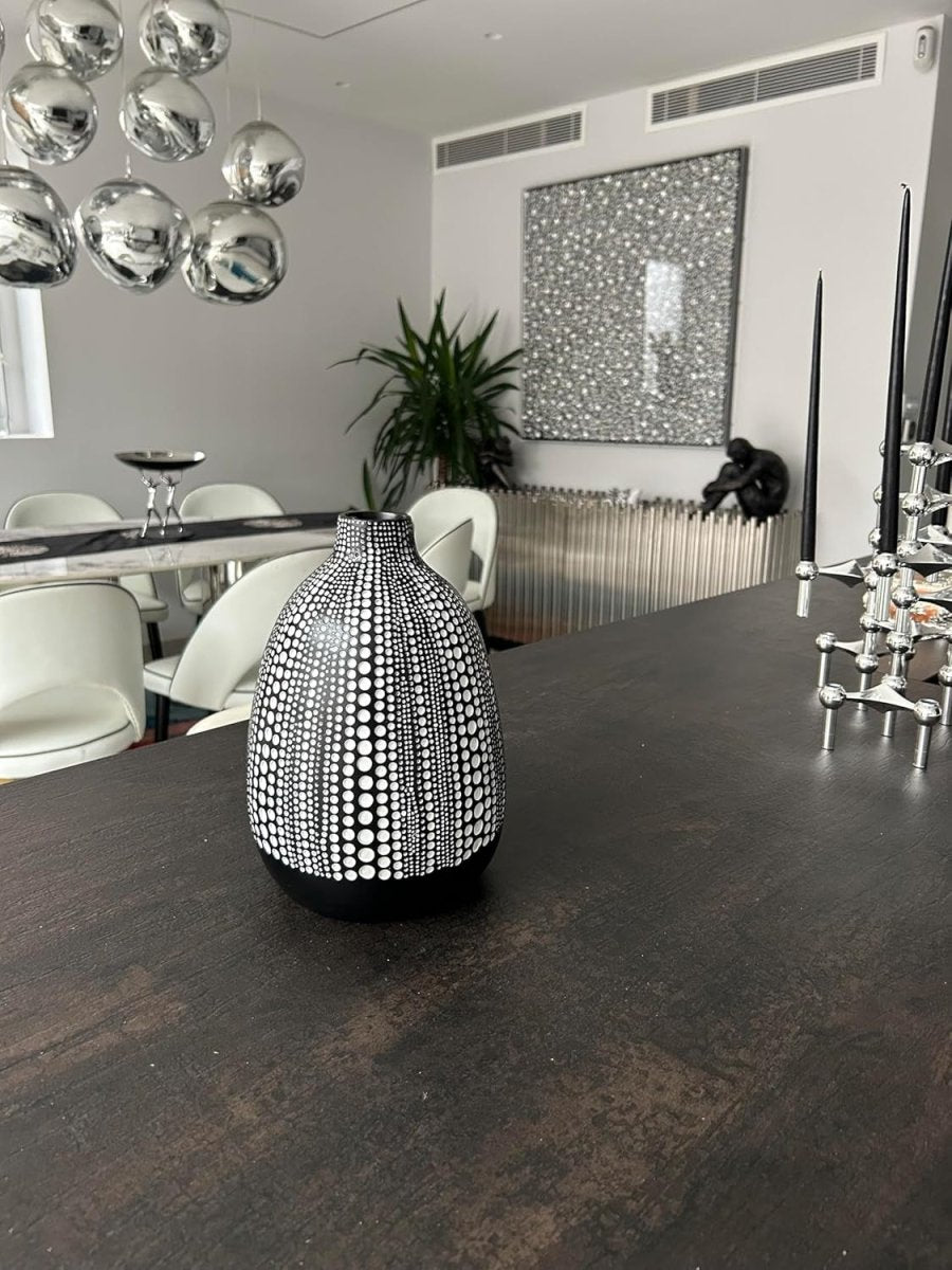 Modern Black Textured Dot Vase Sculptural Home Decor for Living Room - Kwikley