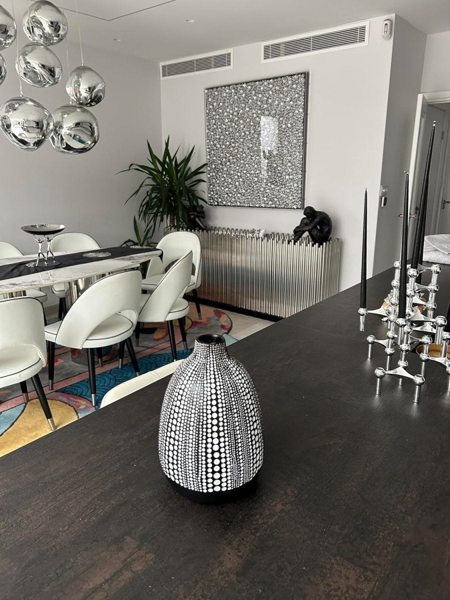 Modern Black Textured Dot Vase Sculptural Home Decor for Living Room - Kwikley