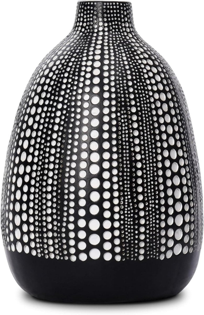Modern Black Textured Dot Vase Sculptural Home Decor for Living Room - Kwikley