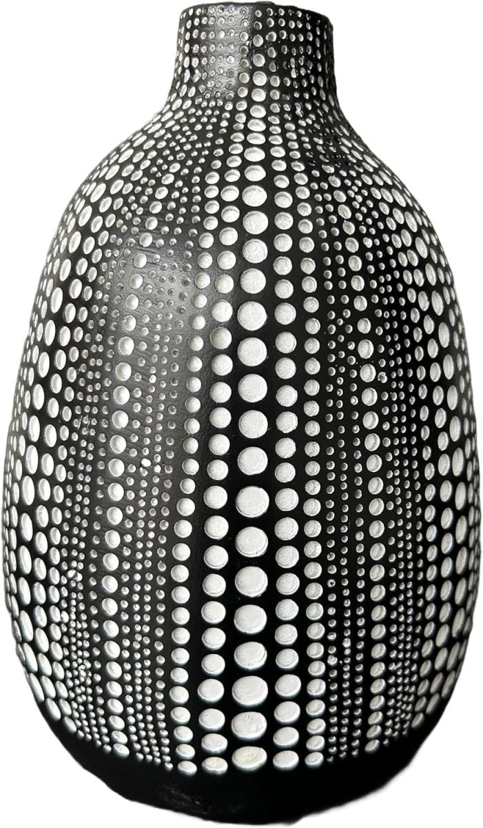 Modern Black Textured Dot Vase Sculptural Home Decor for Living Room - Kwikley