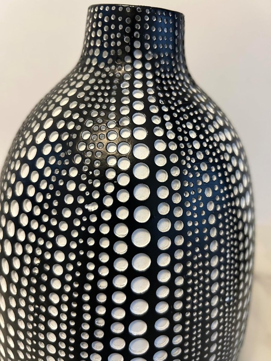 Modern Black Textured Dot Vase Sculptural Home Decor for Living Room - Kwikley