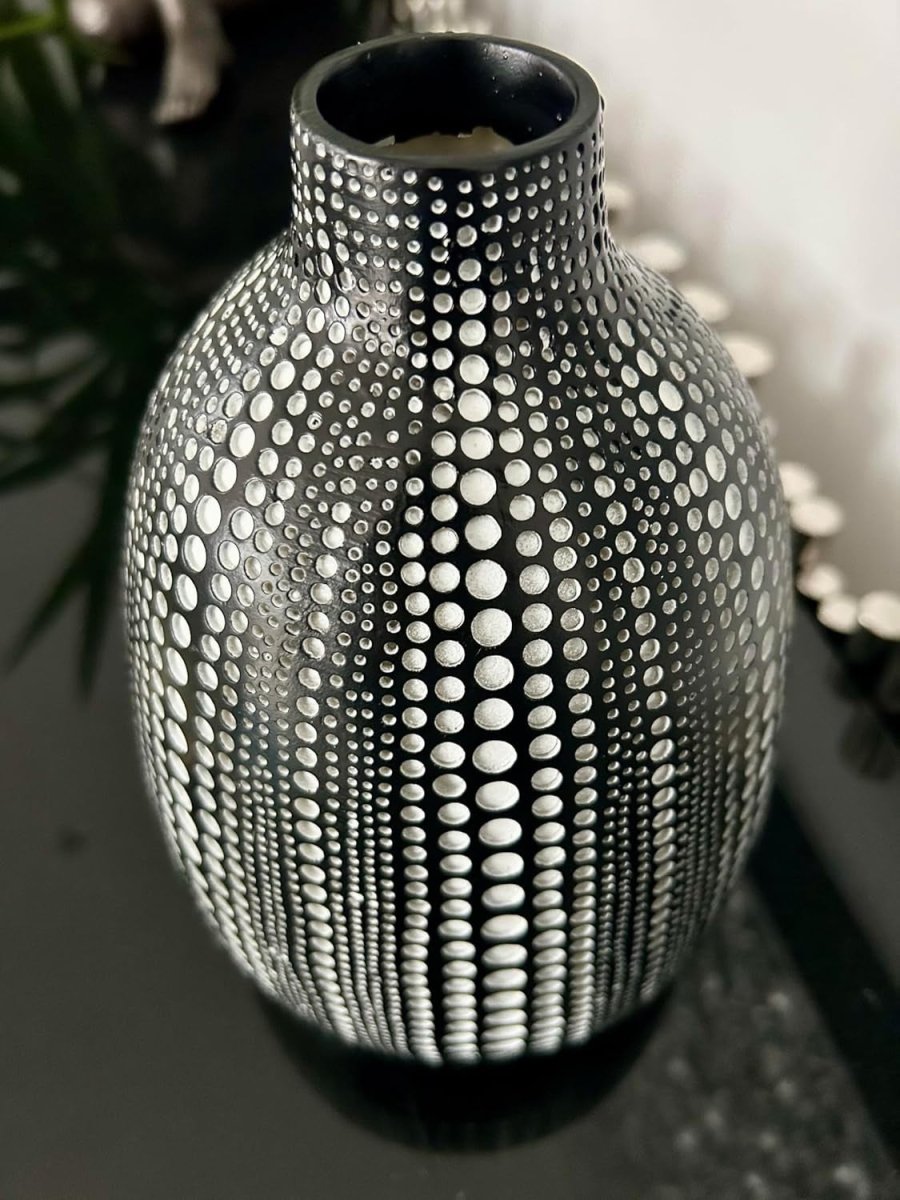 Modern Black Textured Dot Vase Sculptural Home Decor for Living Room - Kwikley