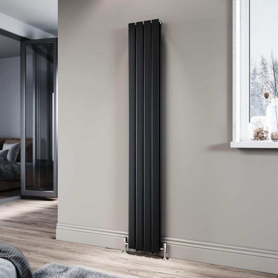 Modern Black Vertical Double Panel Radiator 1800x272mm Slim Designer Rad - Kwikley