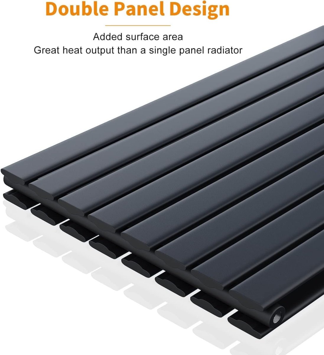 Modern Black Vertical Double Panel Radiator 1800x272mm Slim Designer Rad - Kwikley