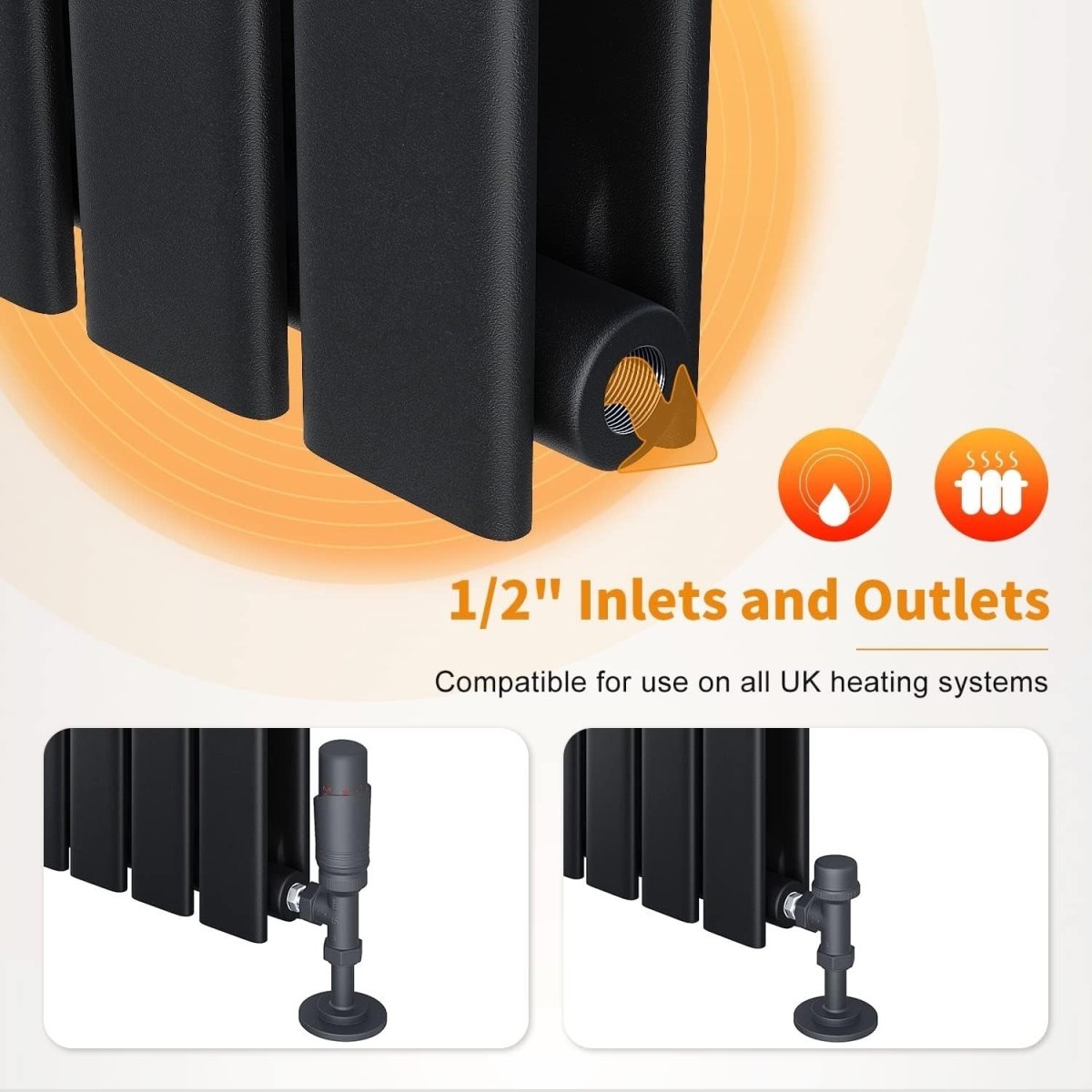 Modern Black Vertical Double Panel Radiator 1800x272mm Slim Designer Rad - Kwikley
