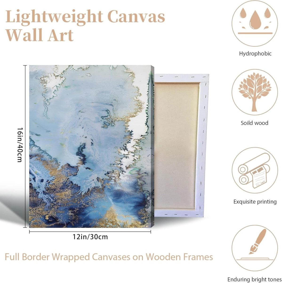Modern Blue & Gold Abstract Canvas Wall Art for Living Room Decor - Kwikley