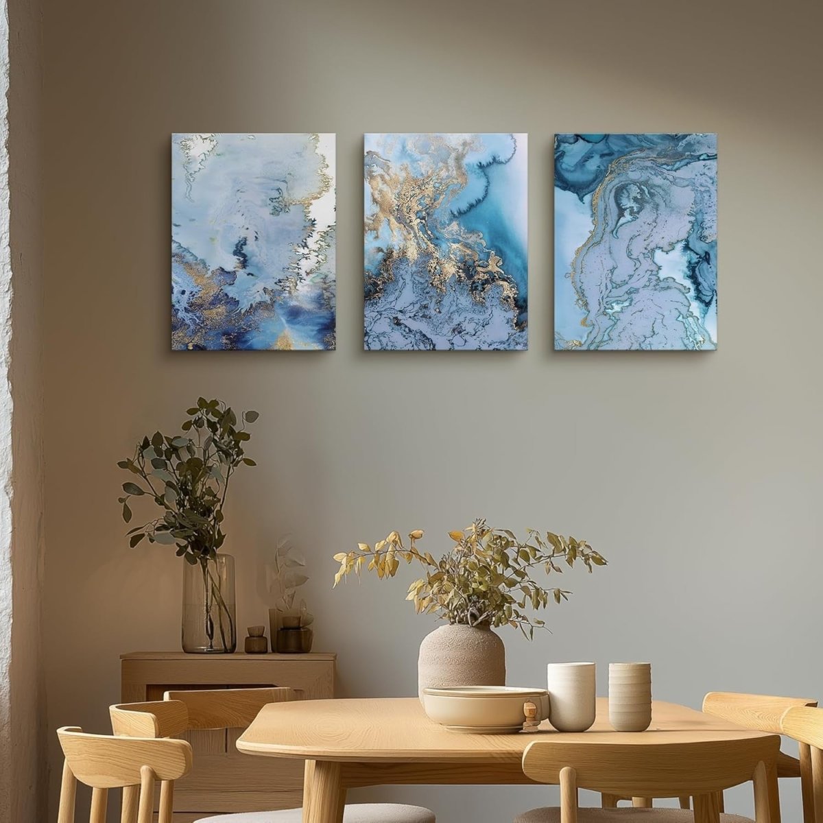 Modern Blue & Gold Abstract Canvas Wall Art for Living Room Decor - Kwikley