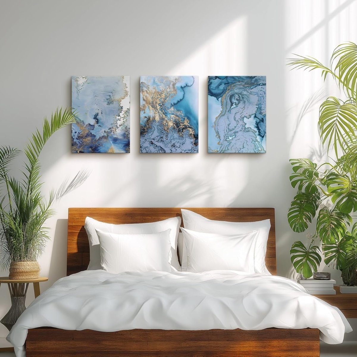 Modern Blue & Gold Abstract Canvas Wall Art for Living Room Decor - Kwikley
