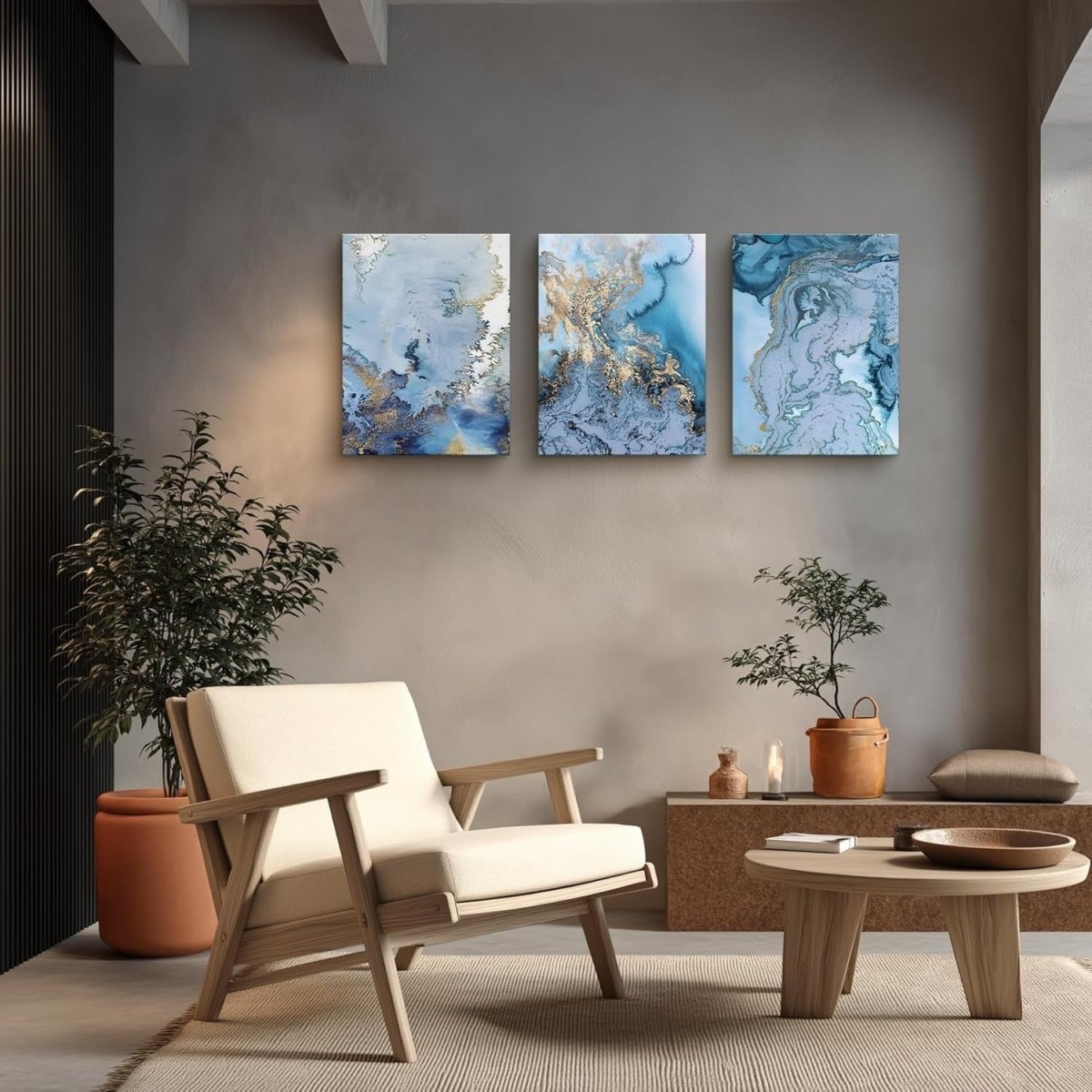 Modern Blue & Gold Abstract Canvas Wall Art for Living Room Decor - Kwikley