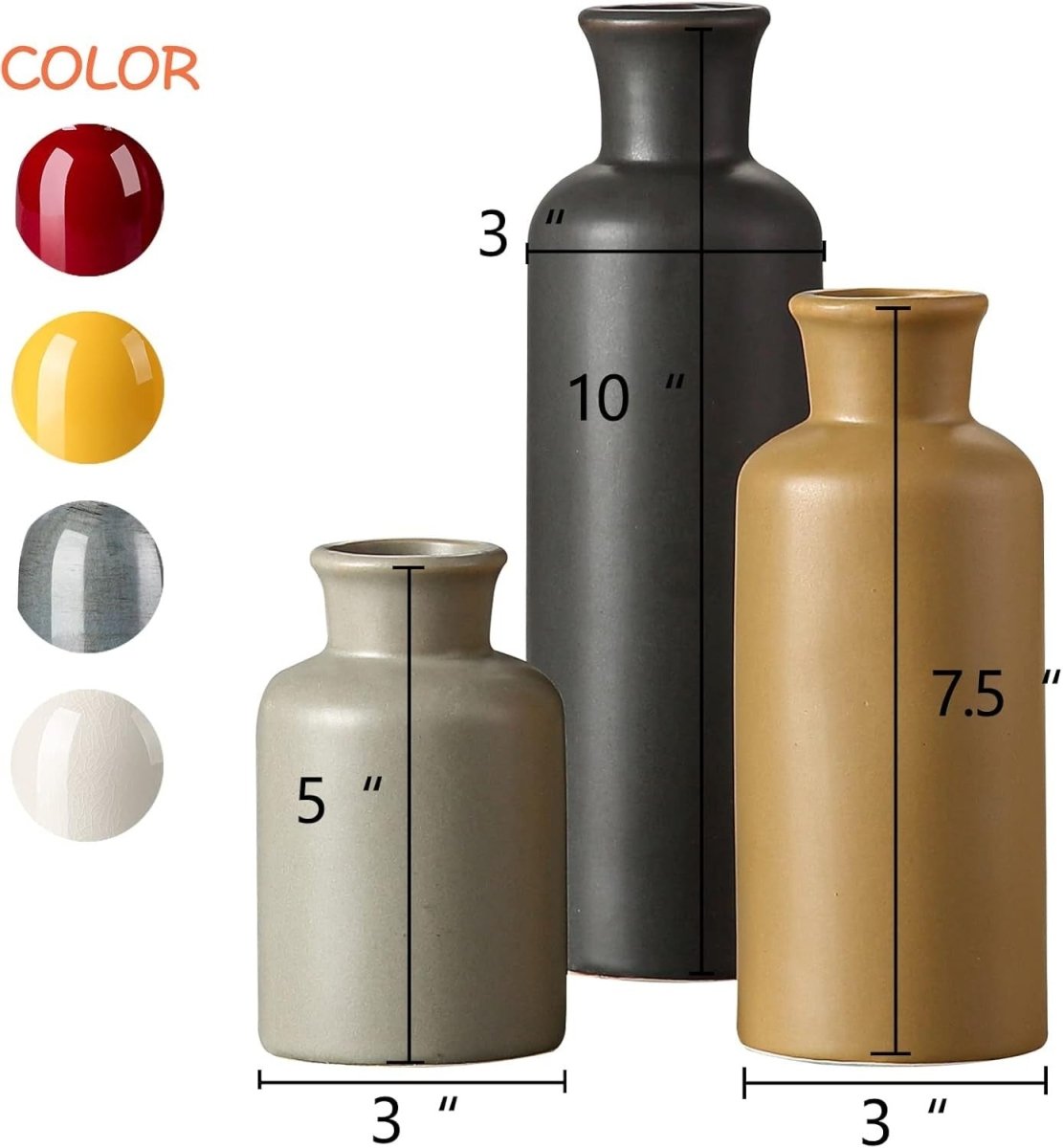 Modern Ceramic Vase Set of 3 Decorative Vases for Shelf Table Decor - Kwikley