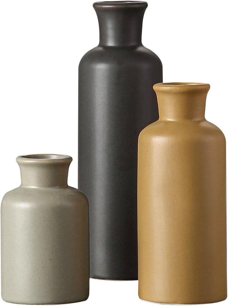 Modern Ceramic Vase Set of 3 Decorative Vases for Shelf Table Decor - Kwikley