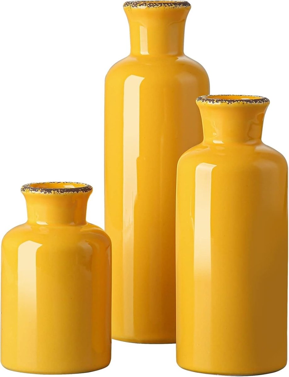 Modern Ceramic Vase Set of 3 Small Decorative Vases for Shelf Table - Kwikley