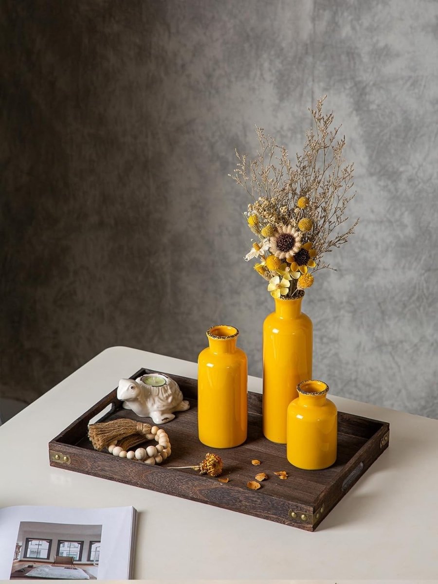 Modern Ceramic Vase Set of 3 Small Decorative Vases for Shelf Table - Kwikley