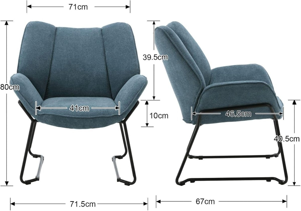 Modern Chenille Tub Armchair Blue Upholstered Accent Chair Metal Legs - Kwikley