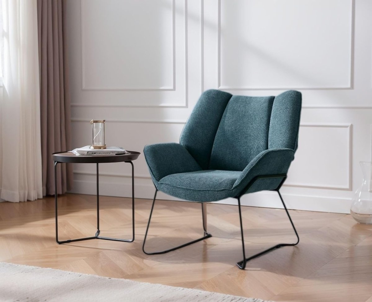 Modern Chenille Tub Armchair Blue Upholstered Accent Chair Metal Legs - Kwikley