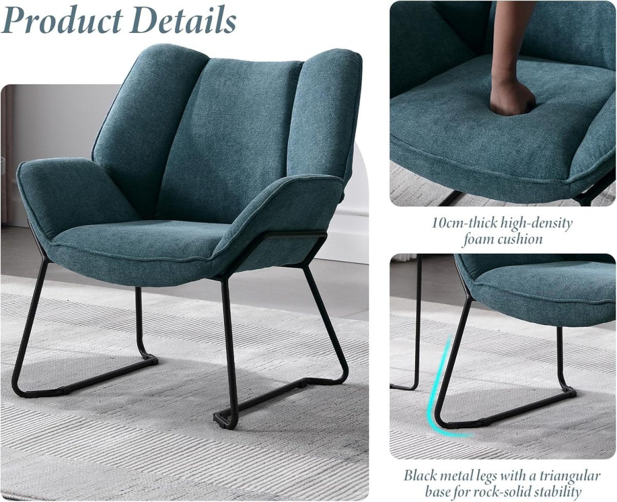 Modern Chenille Tub Armchair Blue Upholstered Accent Chair Metal Legs - Kwikley