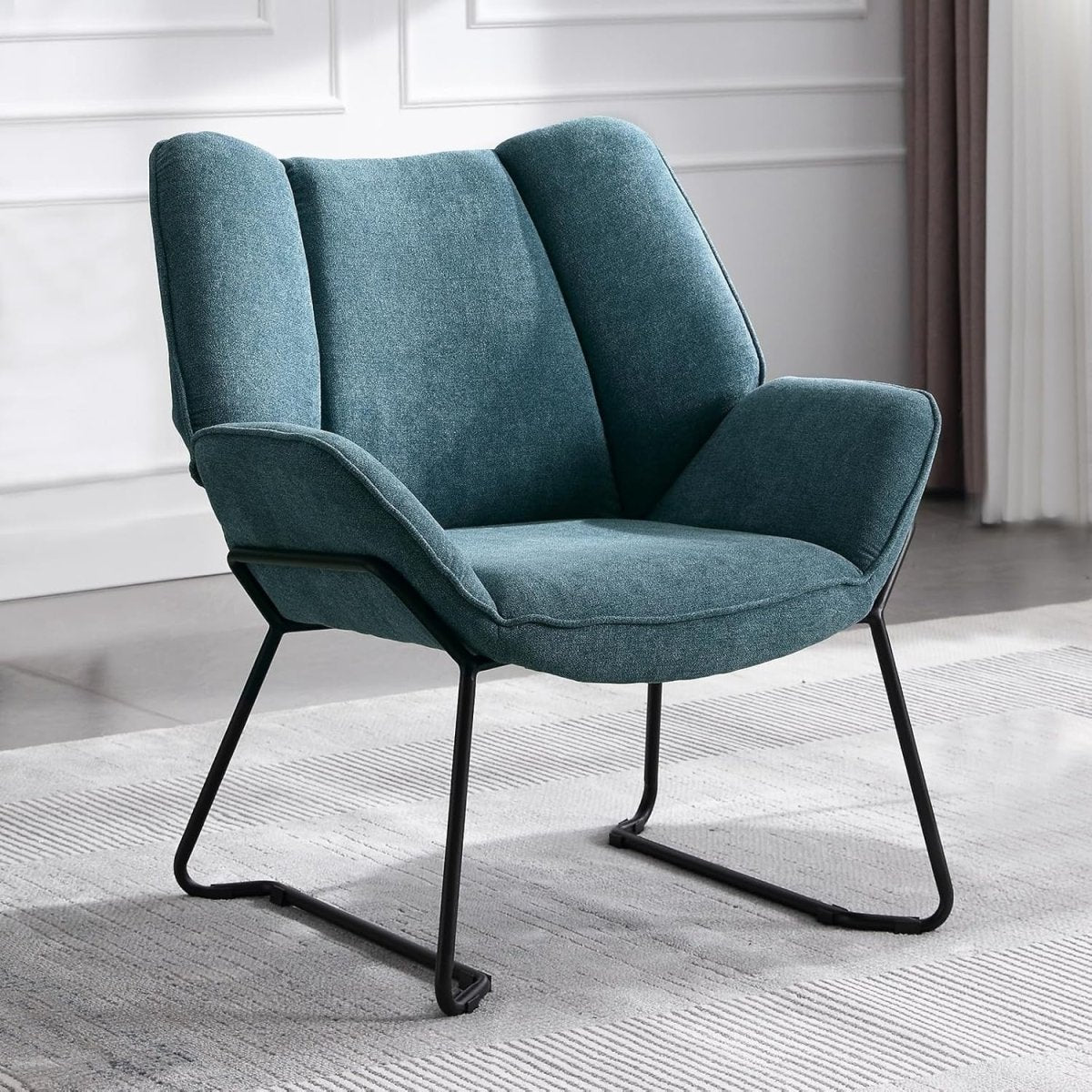 Modern Chenille Tub Armchair Blue Upholstered Accent Chair Metal Legs - Kwikley