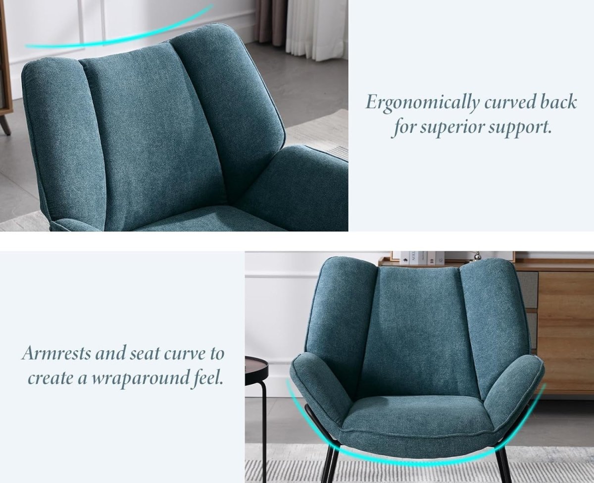 Modern Chenille Tub Armchair Blue Upholstered Accent Chair Metal Legs - Kwikley