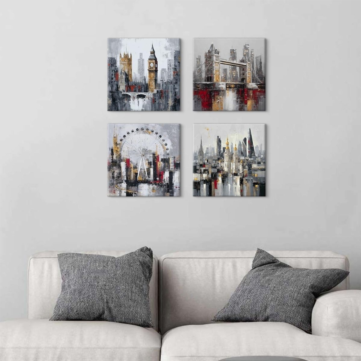 Modern Cityscape Canvas Wall Art Set 30x30cm Framed Prints - Kwikley