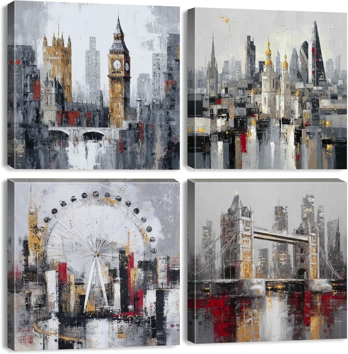Modern Cityscape Canvas Wall Art Set 30x30cm Framed Prints - Kwikley
