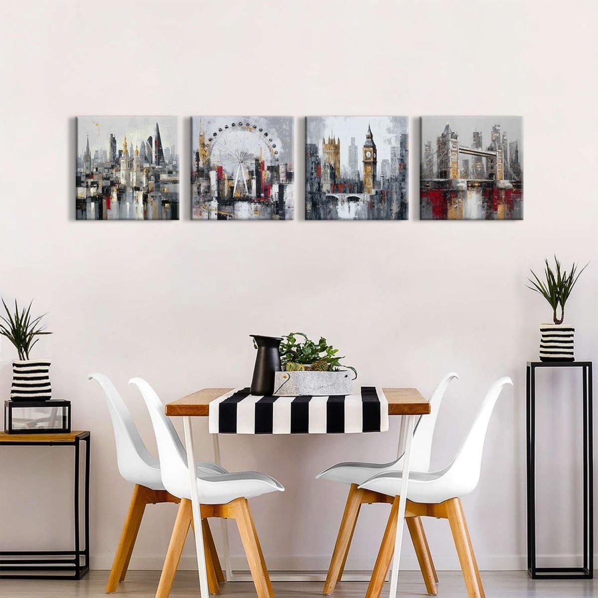 Modern Cityscape Canvas Wall Art Set 30x30cm Framed Prints - Kwikley