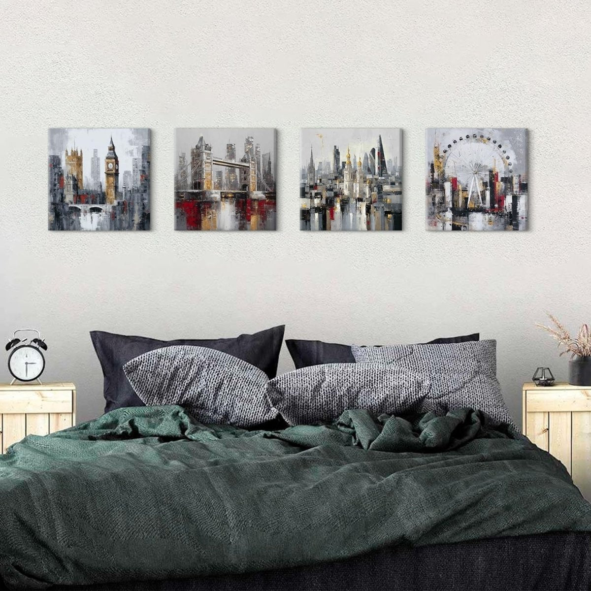 Modern Cityscape Canvas Wall Art Set 30x30cm Framed Prints - Kwikley