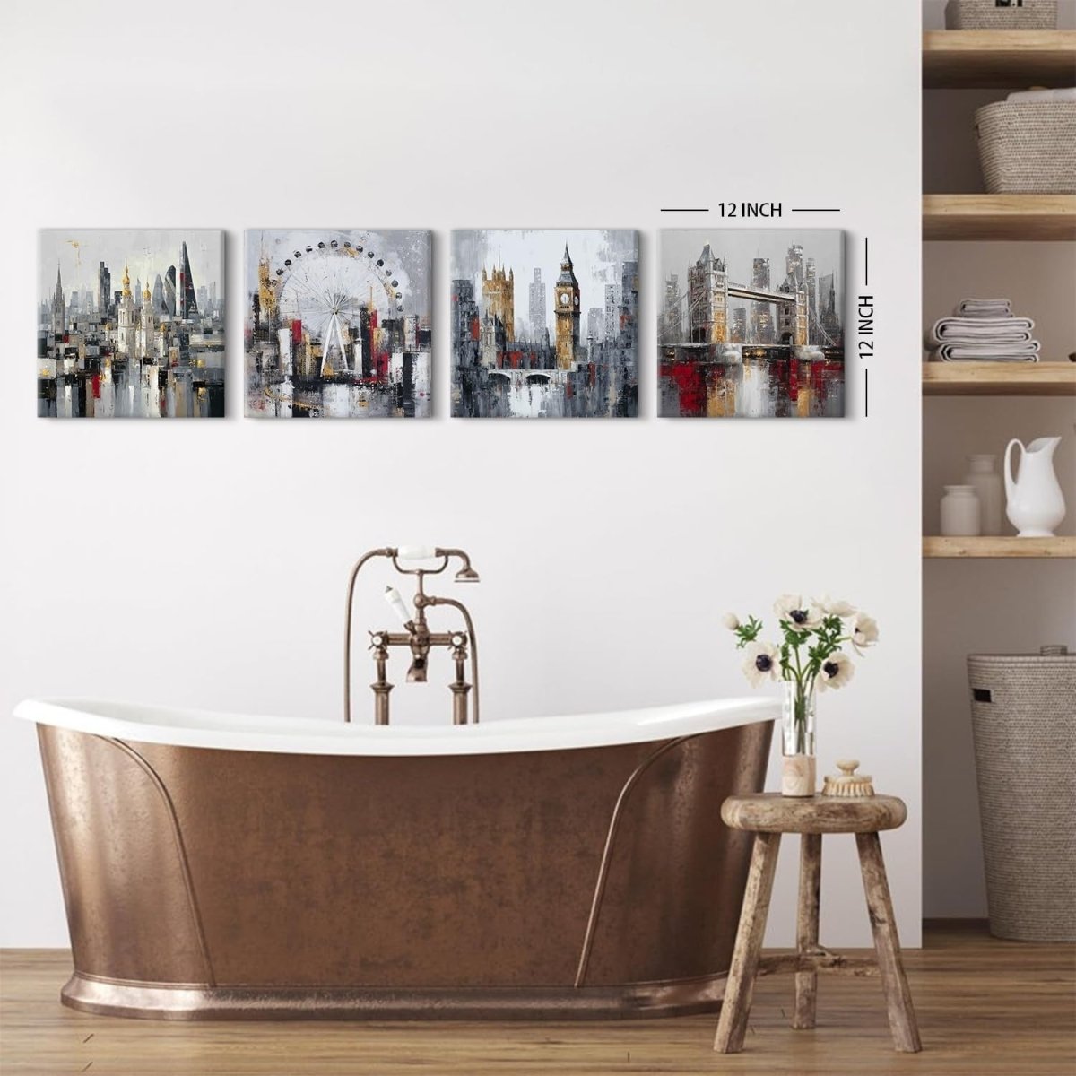 Modern Cityscape Canvas Wall Art Set 30x30cm Framed Prints - Kwikley