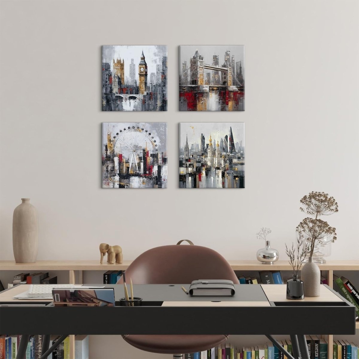 Modern Cityscape Canvas Wall Art Set 30x30cm Framed Prints - Kwikley