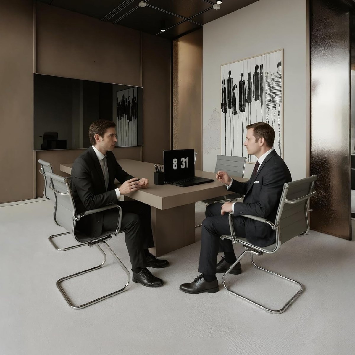 Modern Conference Chairs Set of 2 Faux Leather Meeting Gray - Kwikley
