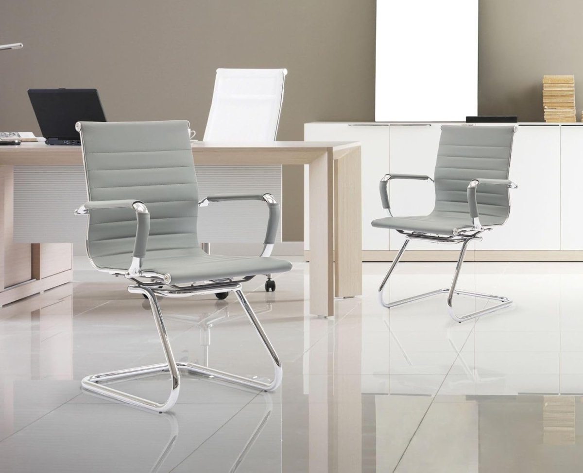 Modern Conference Chairs Set of 2 Faux Leather Meeting Gray - Kwikley