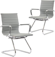 Modern Conference Chairs Set of 2 Faux Leather Meeting Gray - Kwikley