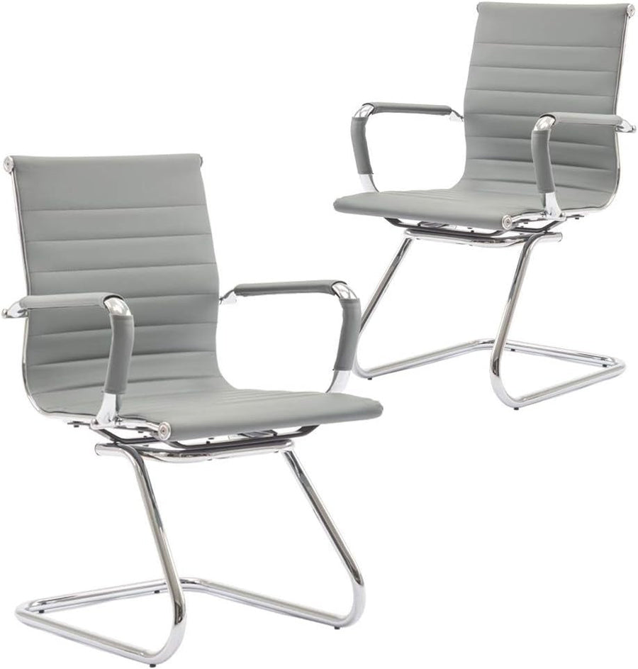 Modern Conference Chairs Set of 2 Faux Leather Meeting Gray - Kwikley