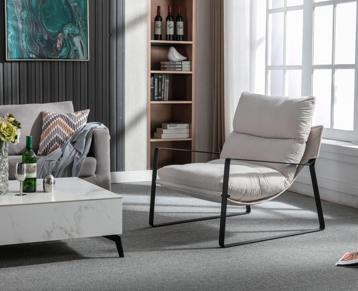 Modern Fabric Accent Chair Metal Frame Lounge Armchair Reading Seat - Kwikley