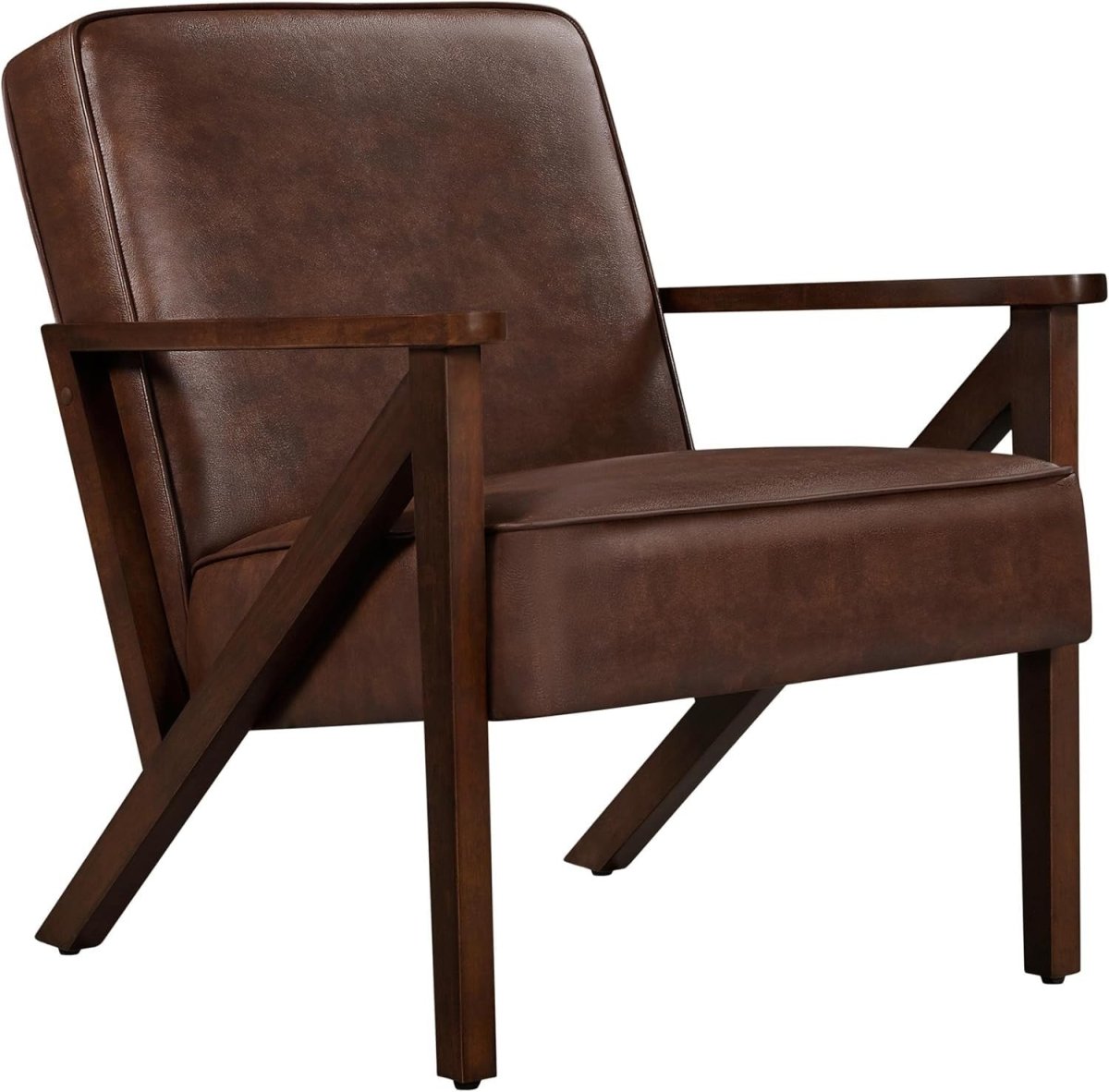 Modern Faux Leather Accent Chair Wood Frame Lounge Armchair Brown - Kwikley