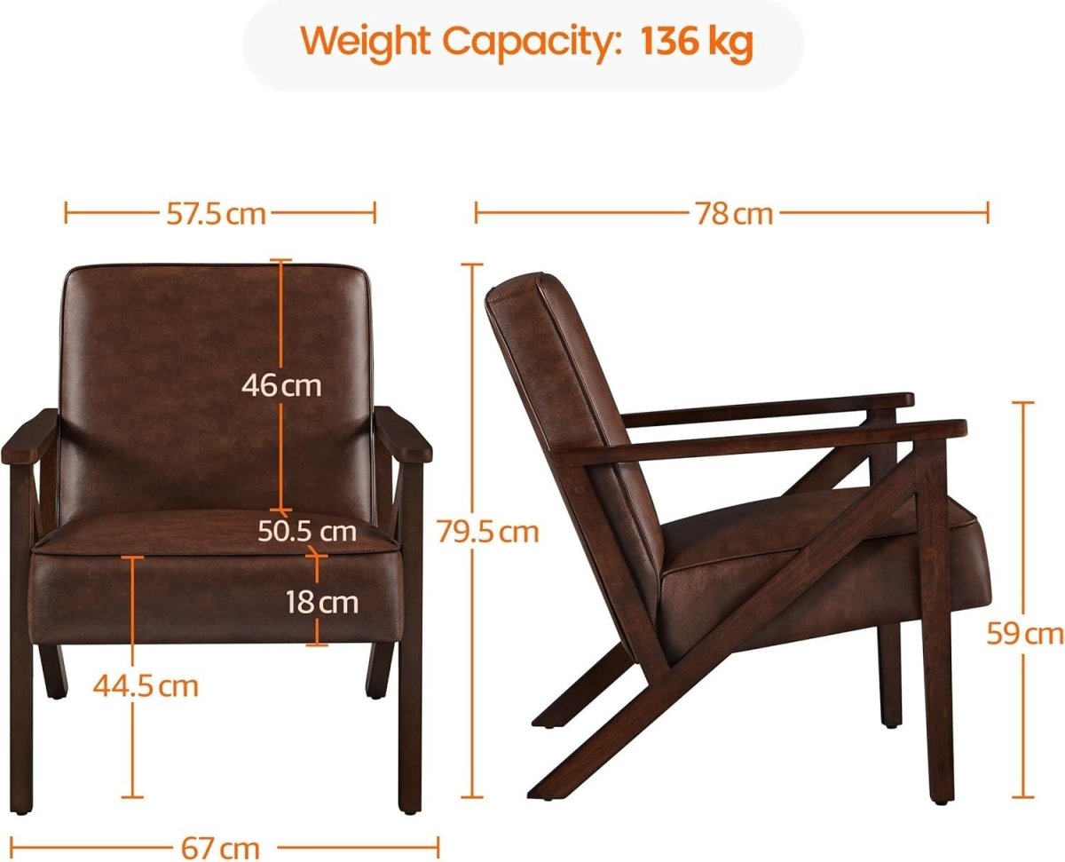 Modern Faux Leather Accent Chair Wood Frame Lounge Armchair Brown - Kwikley