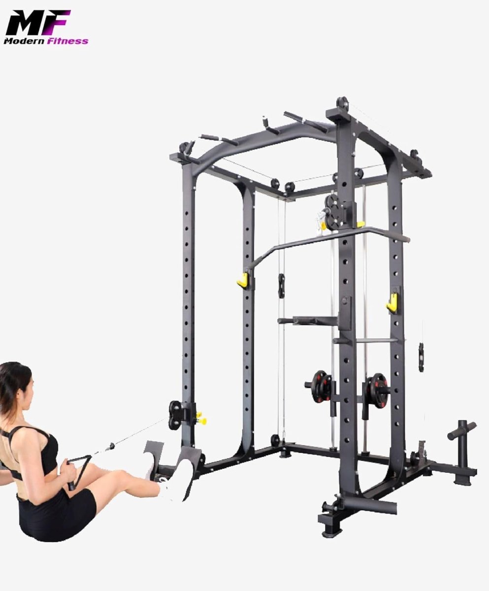Modern Fitness Power Rack Squat Cage Cable Pulley System Red - Kwikley