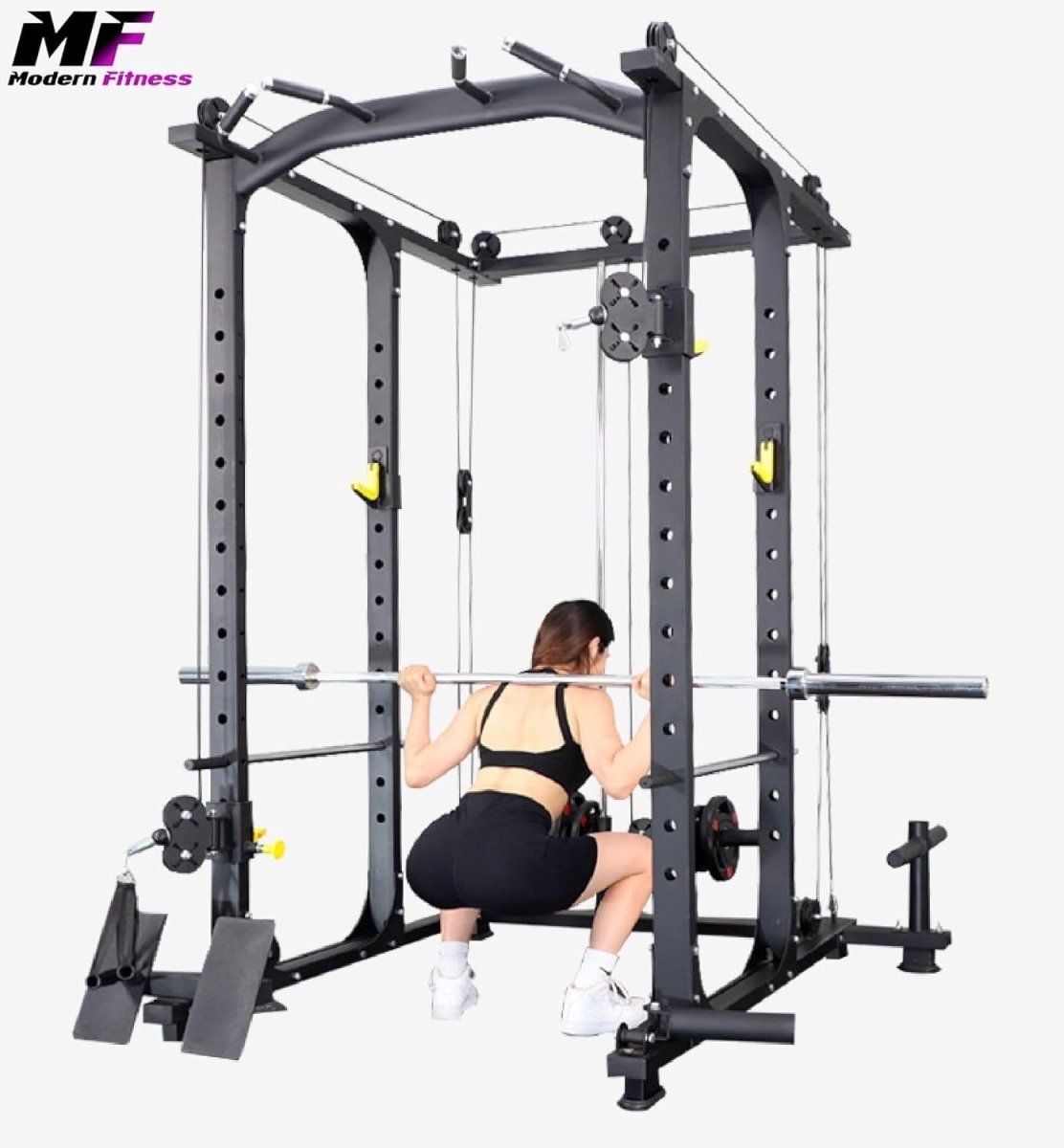 Modern Fitness Power Rack Squat Cage Cable Pulley System Red - Kwikley