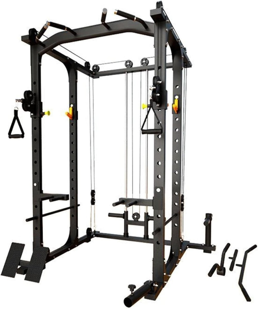 Modern Fitness Power Rack Squat Cage Cable Pulley System Red - Kwikley