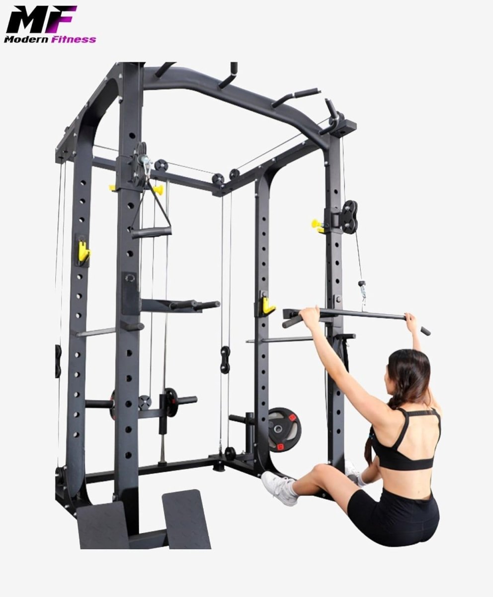 Modern Fitness Power Rack Squat Cage Cable Pulley System Red - Kwikley