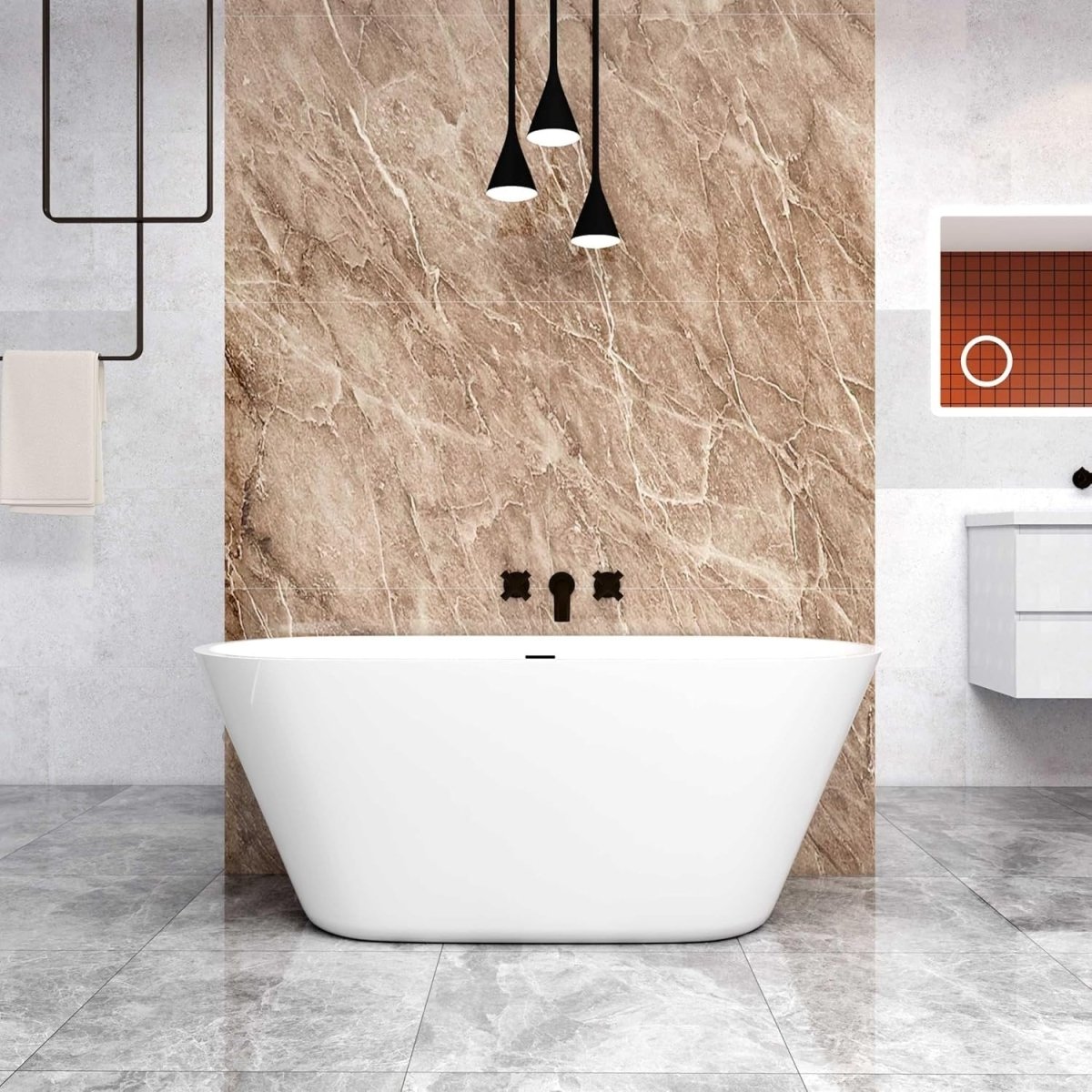 Modern Freestanding Double Ended Bath Tub 1500x700mm Luxury Acrylic Soaking Spa - Kwikley