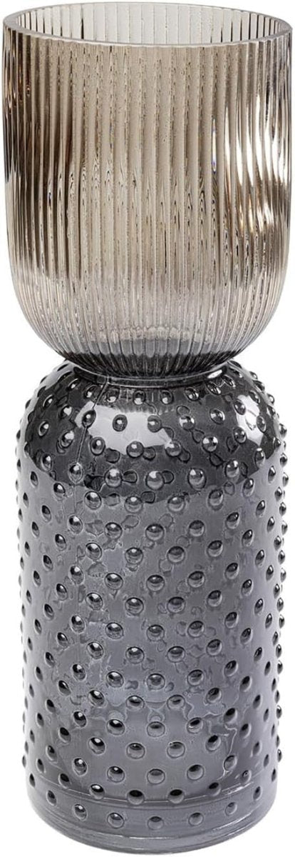 Modern Glass Table Vase 38cm Brown Grey Textured Tall Flower Decor - Kwikley