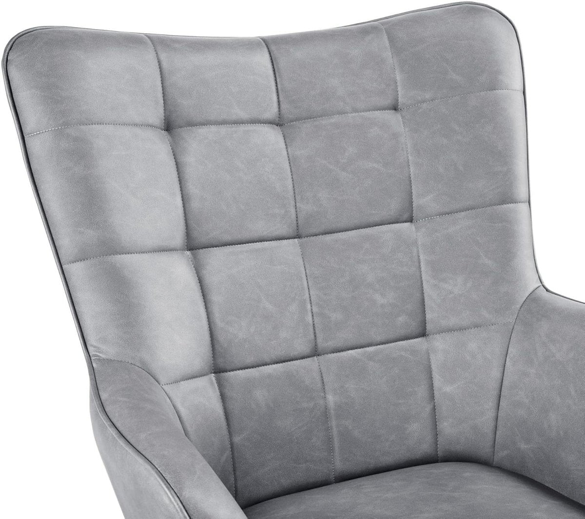 Modern Gray Faux Leather Accent Chairs - High Back, Wingback Armchairs x2 - Kwikley