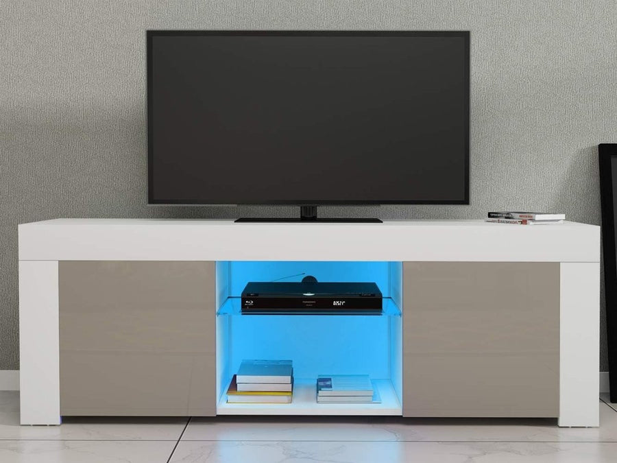 Modern Gray TV Stand for 50” TVs with RGB LED Light & Storage Cabinets - Kwikley
