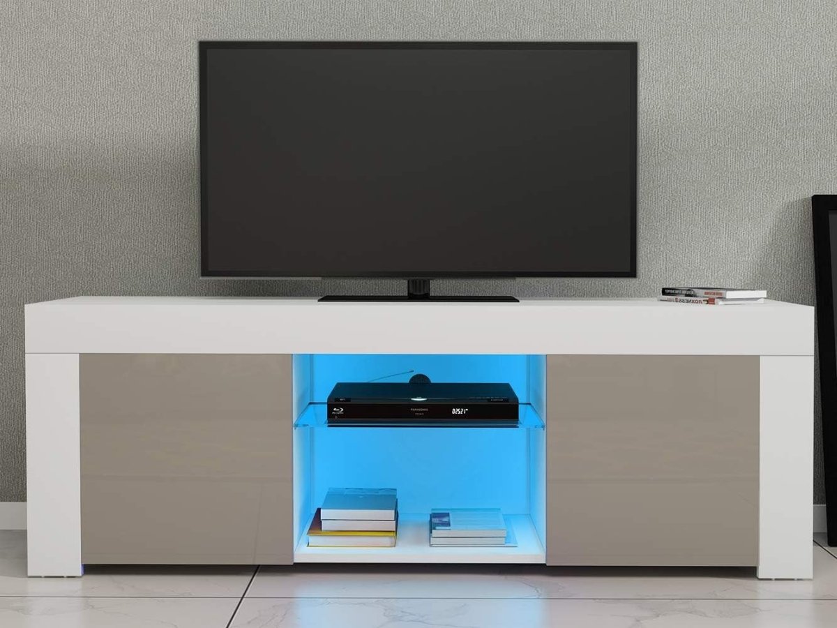 Modern Gray TV Stand for 50” TVs with RGB LED Light & Storage Cabinets - Kwikley