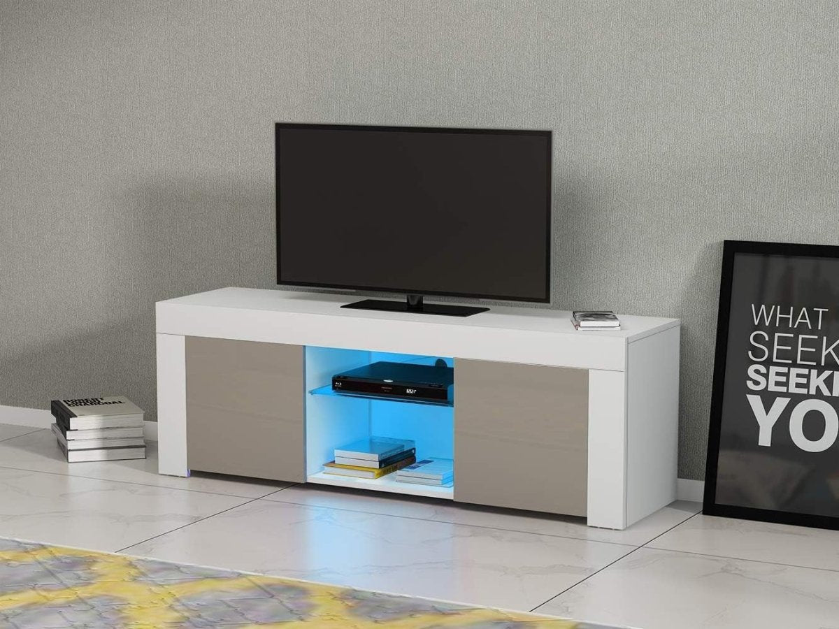 Modern Gray TV Stand for 50” TVs with RGB LED Light & Storage Cabinets - Kwikley